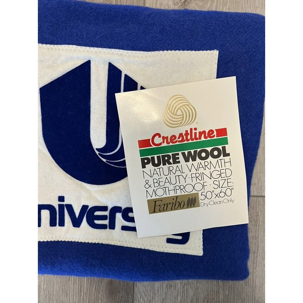 Vintage Faribo University Blue White Wool‎ Blanket W/Case 50 x 60 Never Used New